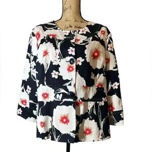Jaclyn Smith Floral  Blazer 3/4 Sleeve Scoop Neck Casual Size Extra Large